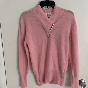 Vintage Distinction Wool & Angora Rabbit Blend Womens Sweater with Pearl Accents